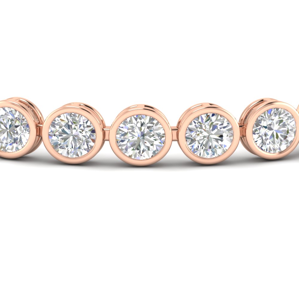 Diamond Bezel Set Tennis Bracelet 12 Carat with 14K Rose Gold White Diamond