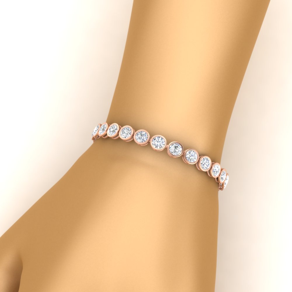 Diamond Bezel Set Tennis Bracelet 12 Carat with 14K Rose Gold White Diamond
