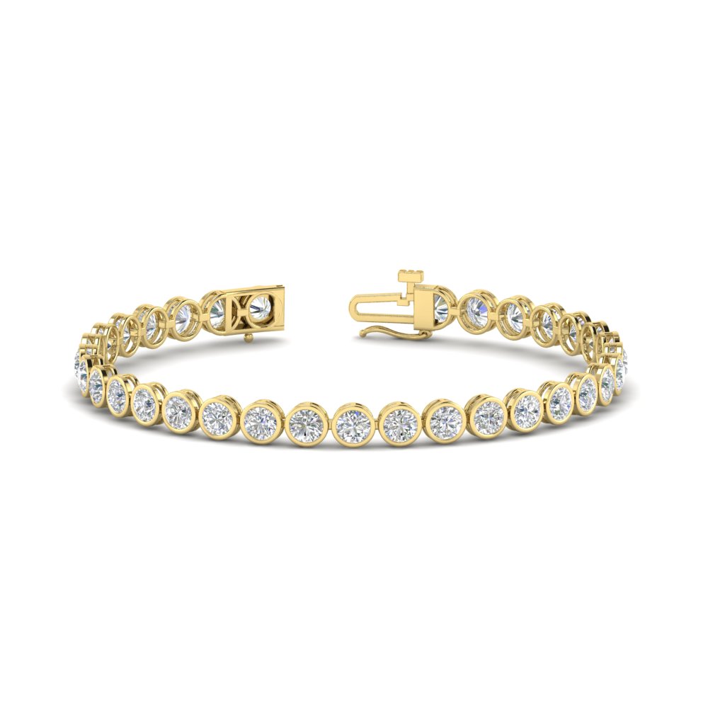 Diamond Bezel Set Tennis Bracelet 7.75 Carat with 14K Yellow Gold White Diamond