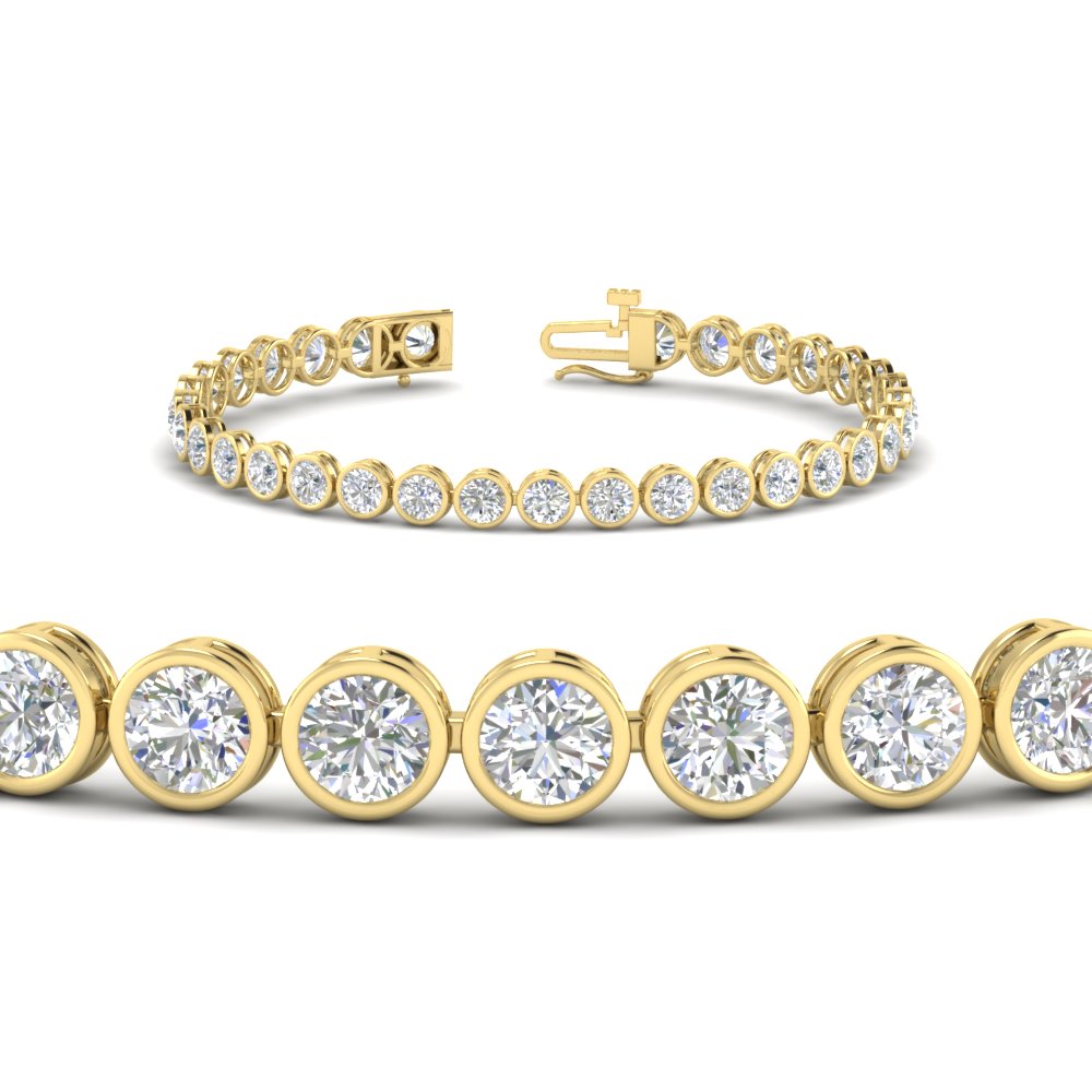 Diamond Bezel Set Tennis Bracelet 7.75 Carat with 14K Yellow Gold White Diamond