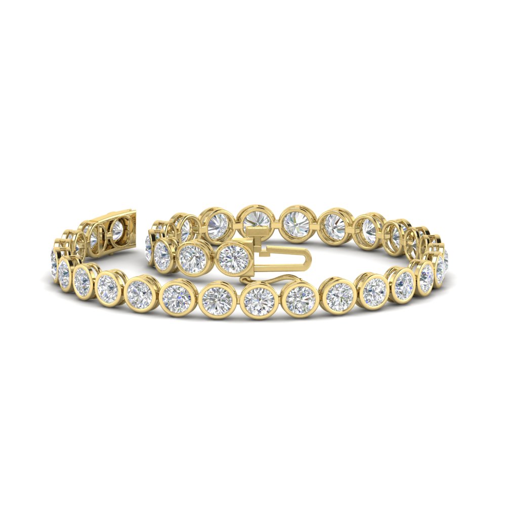 Diamond Bezel Set Tennis Bracelet 7.75 Carat with 14K Yellow Gold White Diamond