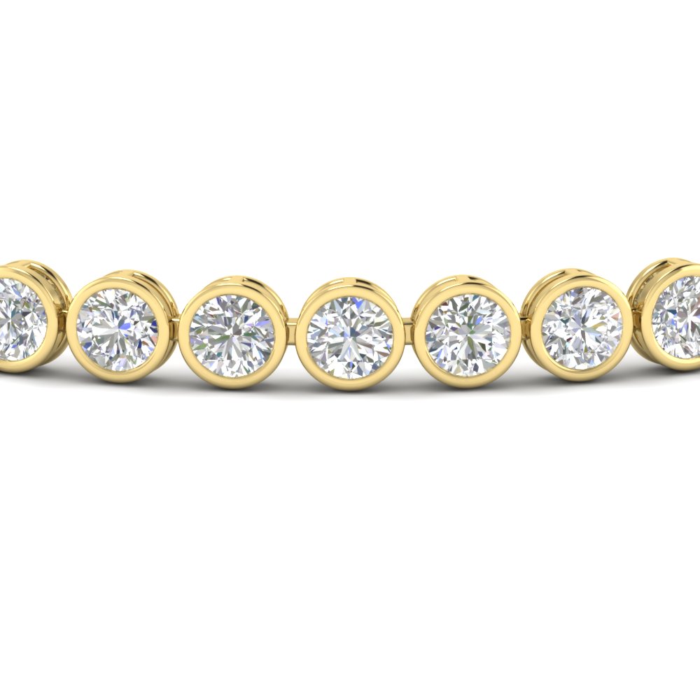Diamond Bezel Set Tennis Bracelet 7.75 Carat with 14K Yellow Gold White Diamond