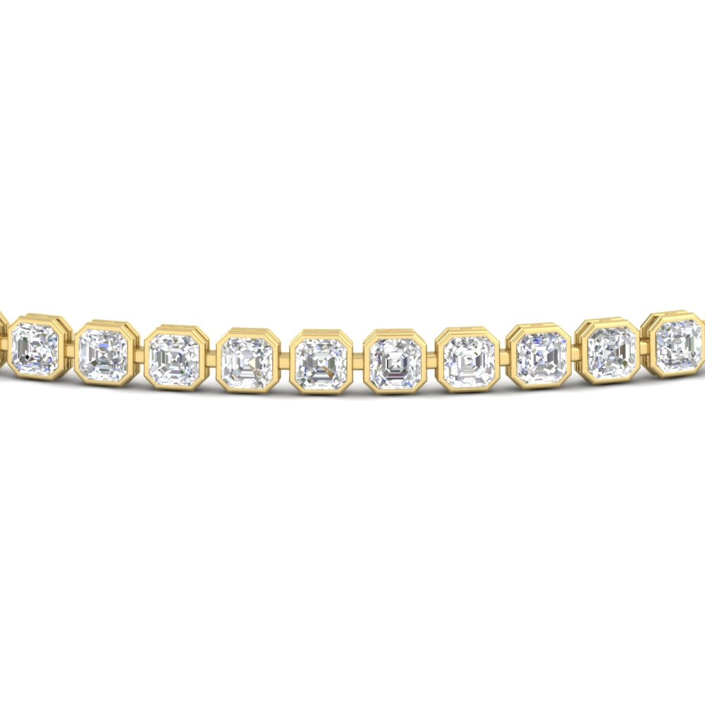 2.70 Ct. Asscher Diamond Bezel Tennis Bracelet with 14K Yellow Gold White Diamond