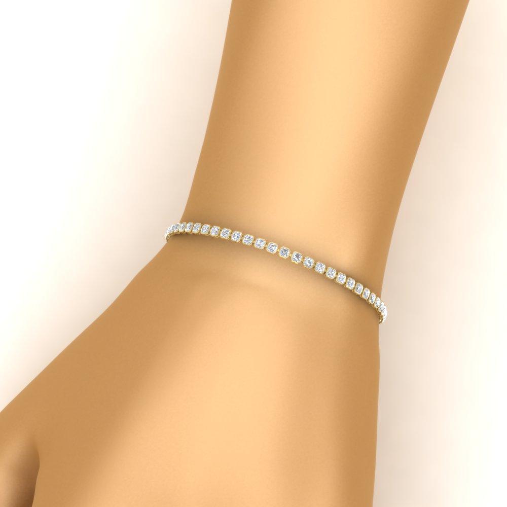 2.70 Ct. Asscher Diamond Bezel Tennis Bracelet with 14K Yellow Gold White Diamond