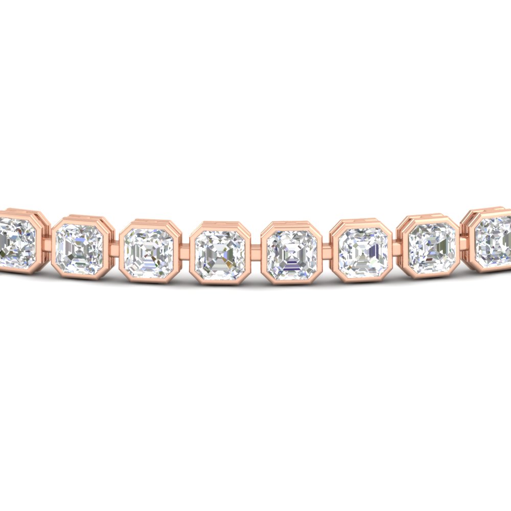 6 Carat Asscher Diamond Bezel Tennis Bracelet with 14K Rose Gold White Diamond