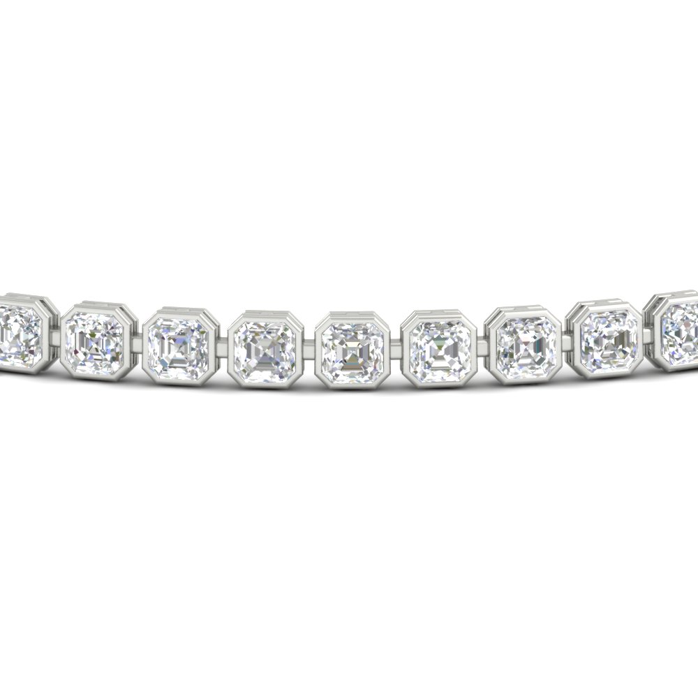 Asscher Diamond Bezel Tennis Bracelet 4.50 Carat with 14K White Gold White Diamond