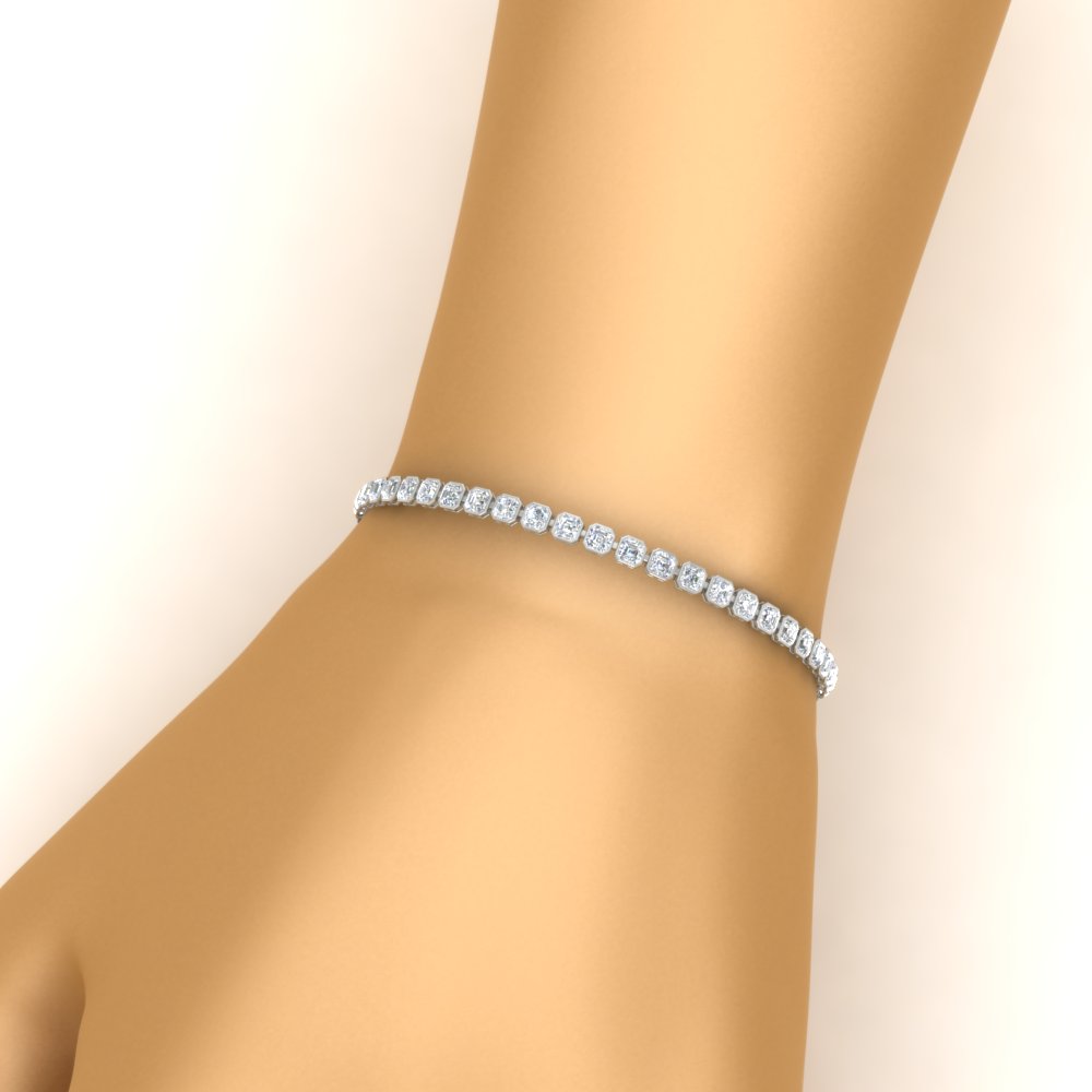 Asscher Diamond Bezel Tennis Bracelet 4.50 Carat with 14K White Gold White Diamond