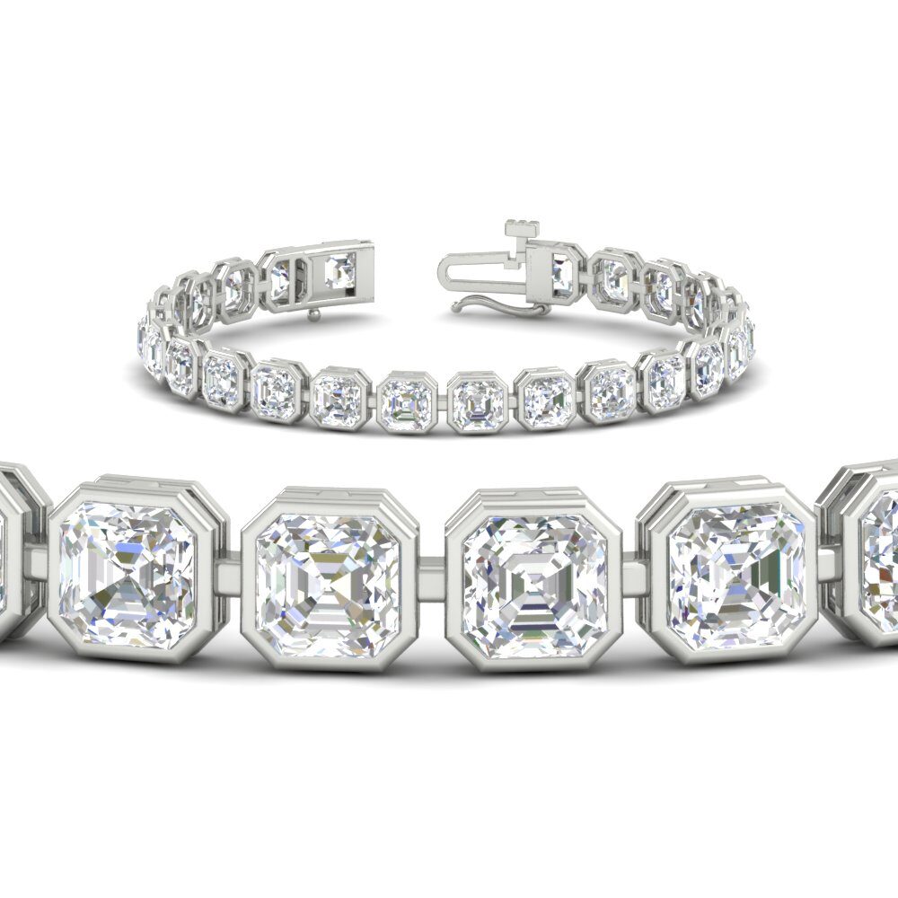 Bezel Tennis Bracelet Asscher Diamond 12 Carat with 14K White Gold White Diamond