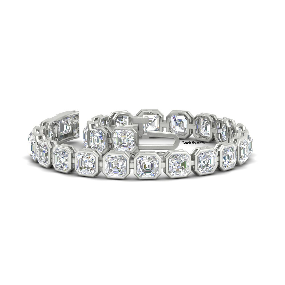 Bezel Tennis Bracelet Asscher Diamond 12 Carat with 14K White Gold White Diamond