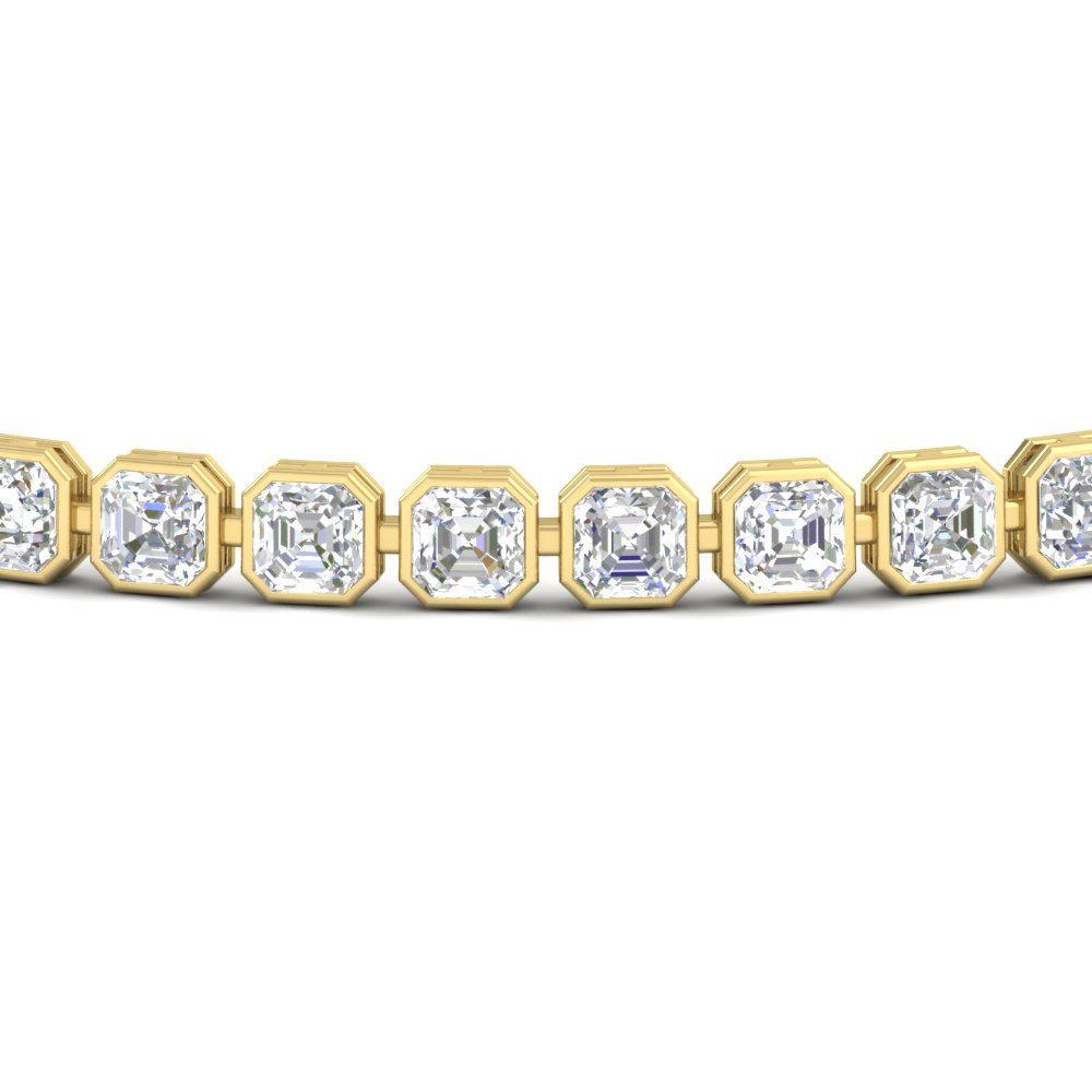 Bezel Tennis Bracelet Asscher Diamond 7.60 Carat with 14K Yellow Gold White Diamond
