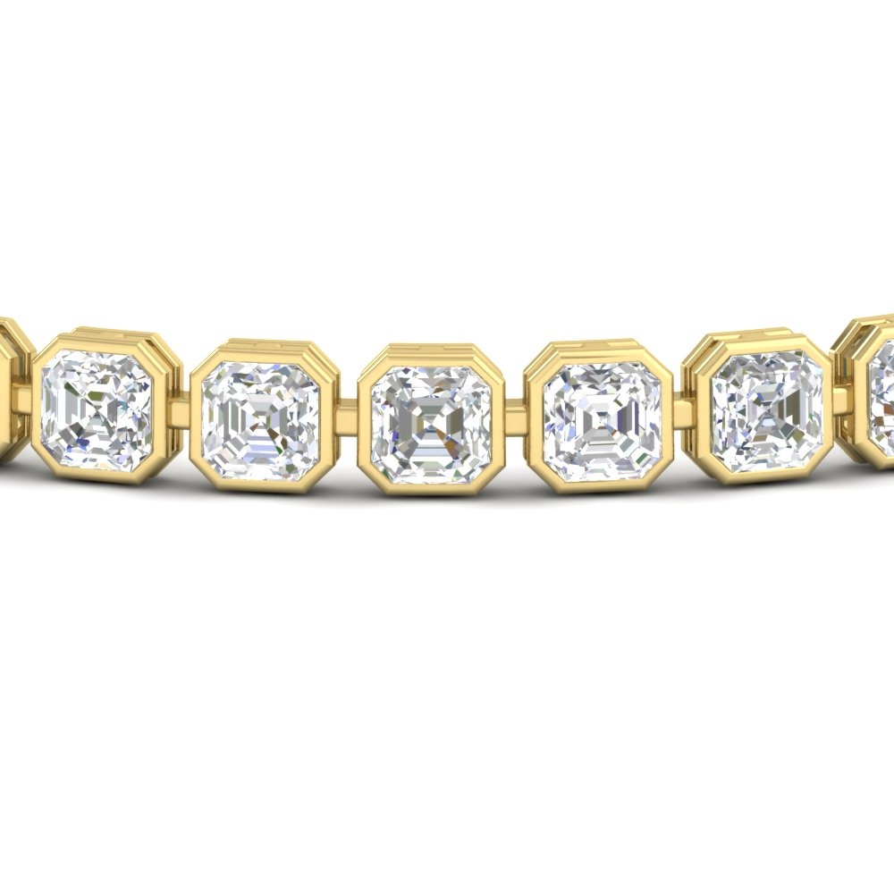 Bezel Tennis Bracelet Asscher Diamond 8.70 Carat with 14K Yellow Gold White Diamond