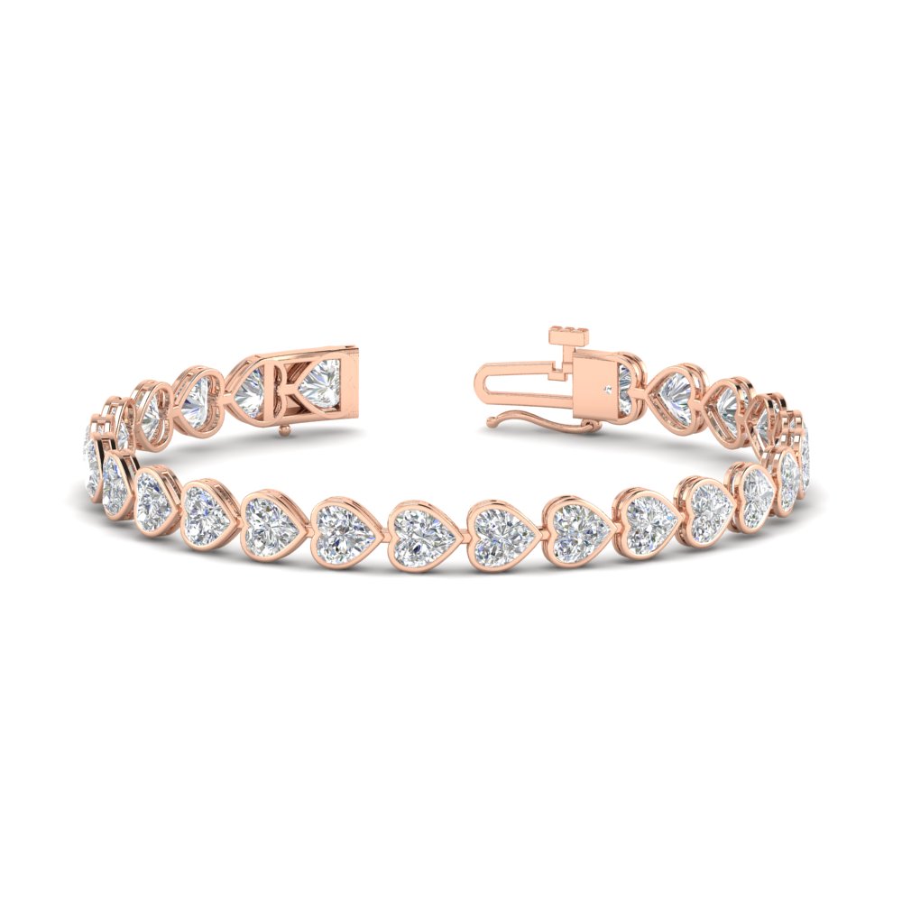 12.50 Ct. Bezel Tennis Bracelet Heart Shaped Diamond with 14K Rose Gold White Diamond