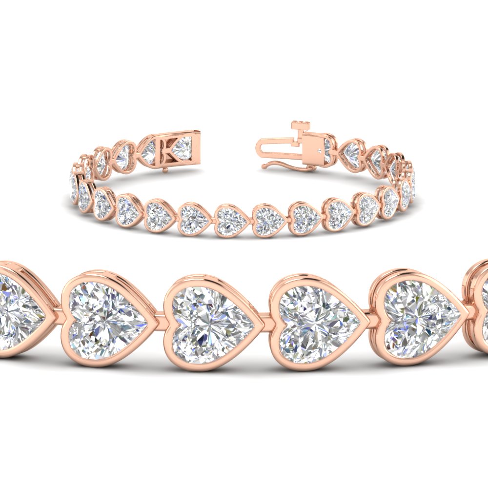 12.50 Ct. Bezel Tennis Bracelet Heart Shaped Diamond with 14K Rose Gold White Diamond