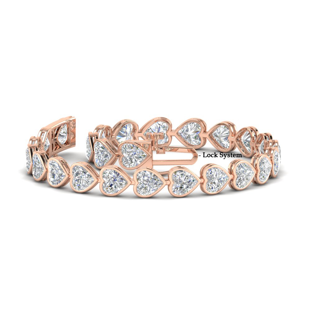 12.50 Ct. Bezel Tennis Bracelet Heart Shaped Diamond with 14K Rose Gold White Diamond
