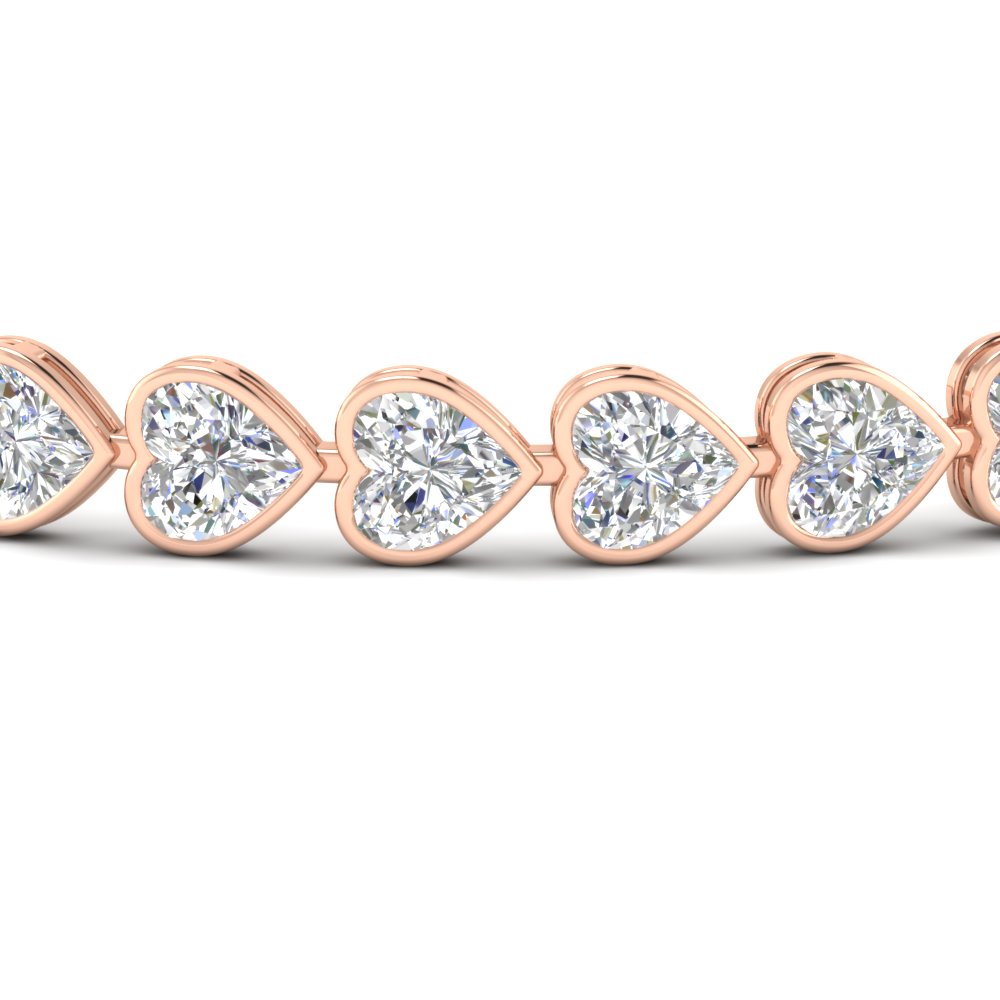12.50 Ct. Bezel Tennis Bracelet Heart Shaped Diamond with 14K Rose Gold White Diamond