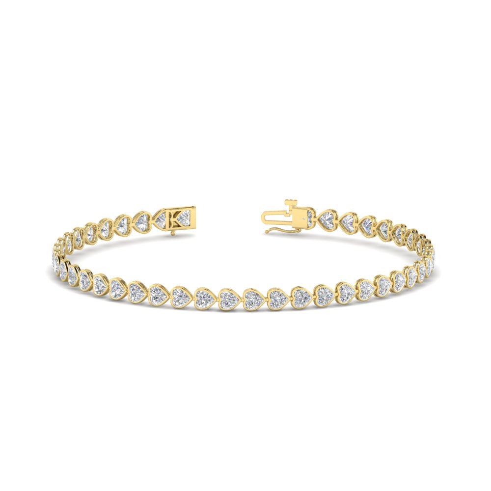 4.40 Ct. Heart Shaped Diamond Bezel Tennis Bracelet with 14K Yellow Gold White Diamond