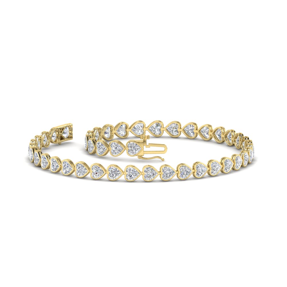 4.40 Ct. Heart Shaped Diamond Bezel Tennis Bracelet with 14K Yellow Gold White Diamond