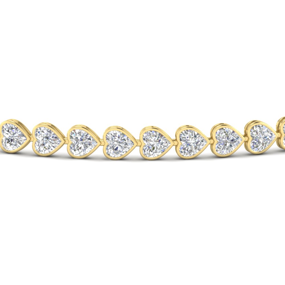 4.40 Ct. Heart Shaped Diamond Bezel Tennis Bracelet with 14K Yellow Gold White Diamond