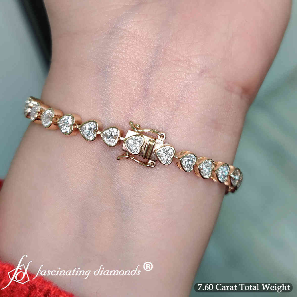 7.60 Ct. Bezel Tennis Bracelet Heart Shaped Diamond with 14K Yellow Gold White Diamond