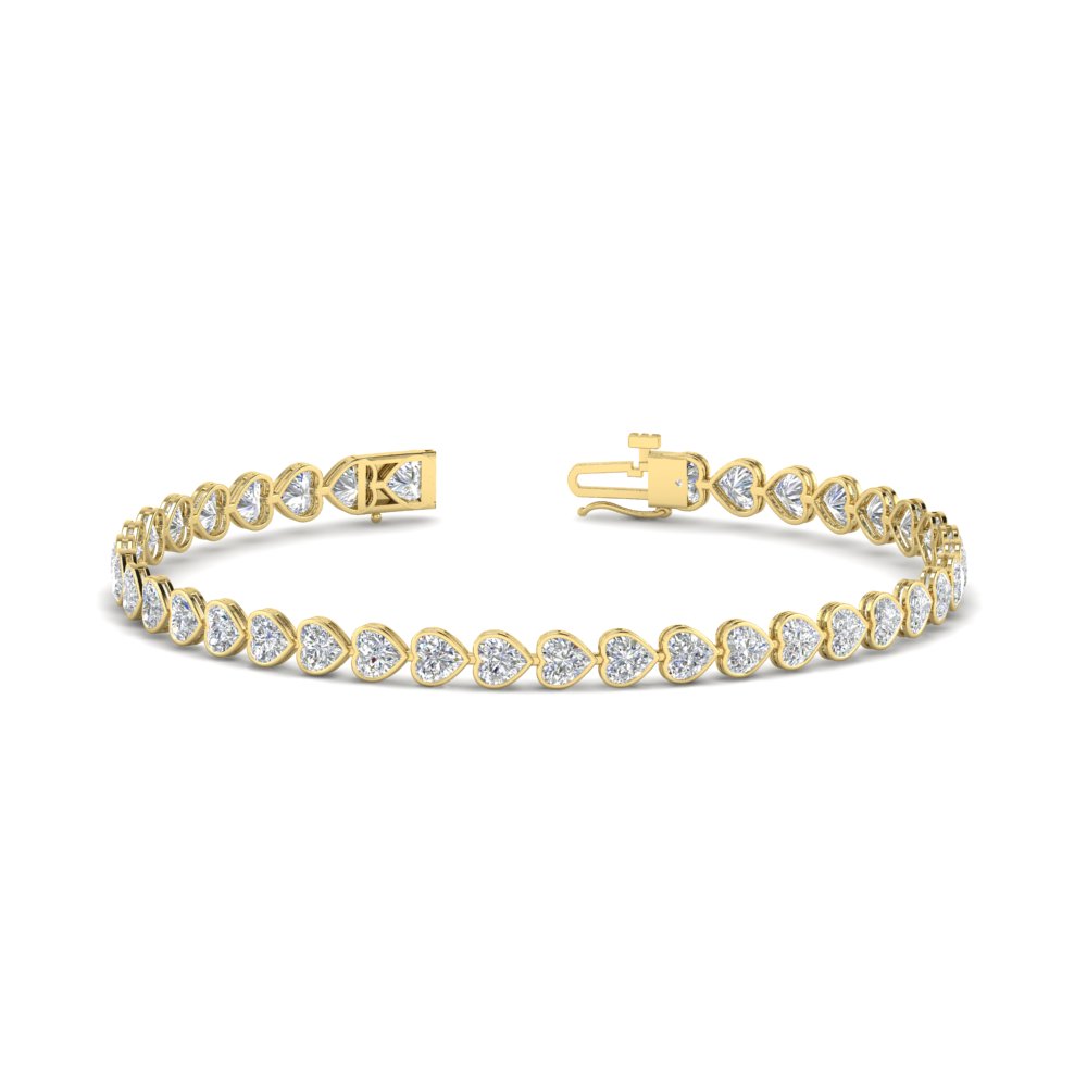 7.60 Ct. Bezel Tennis Bracelet Heart Shaped Diamond with 14K Yellow Gold White Diamond