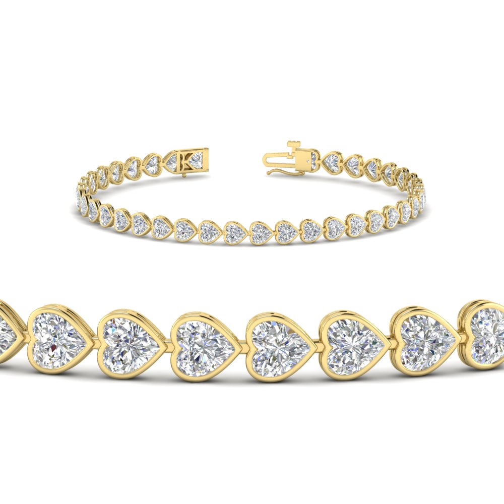 7.60 Ct. Bezel Tennis Bracelet Heart Shaped Diamond with 14K Yellow Gold White Diamond