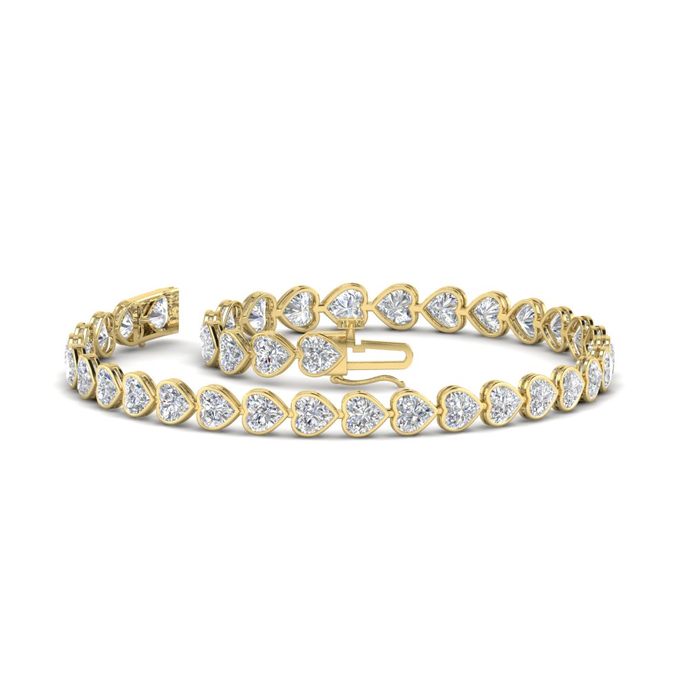 7.60 Ct. Bezel Tennis Bracelet Heart Shaped Diamond with 14K Yellow Gold White Diamond