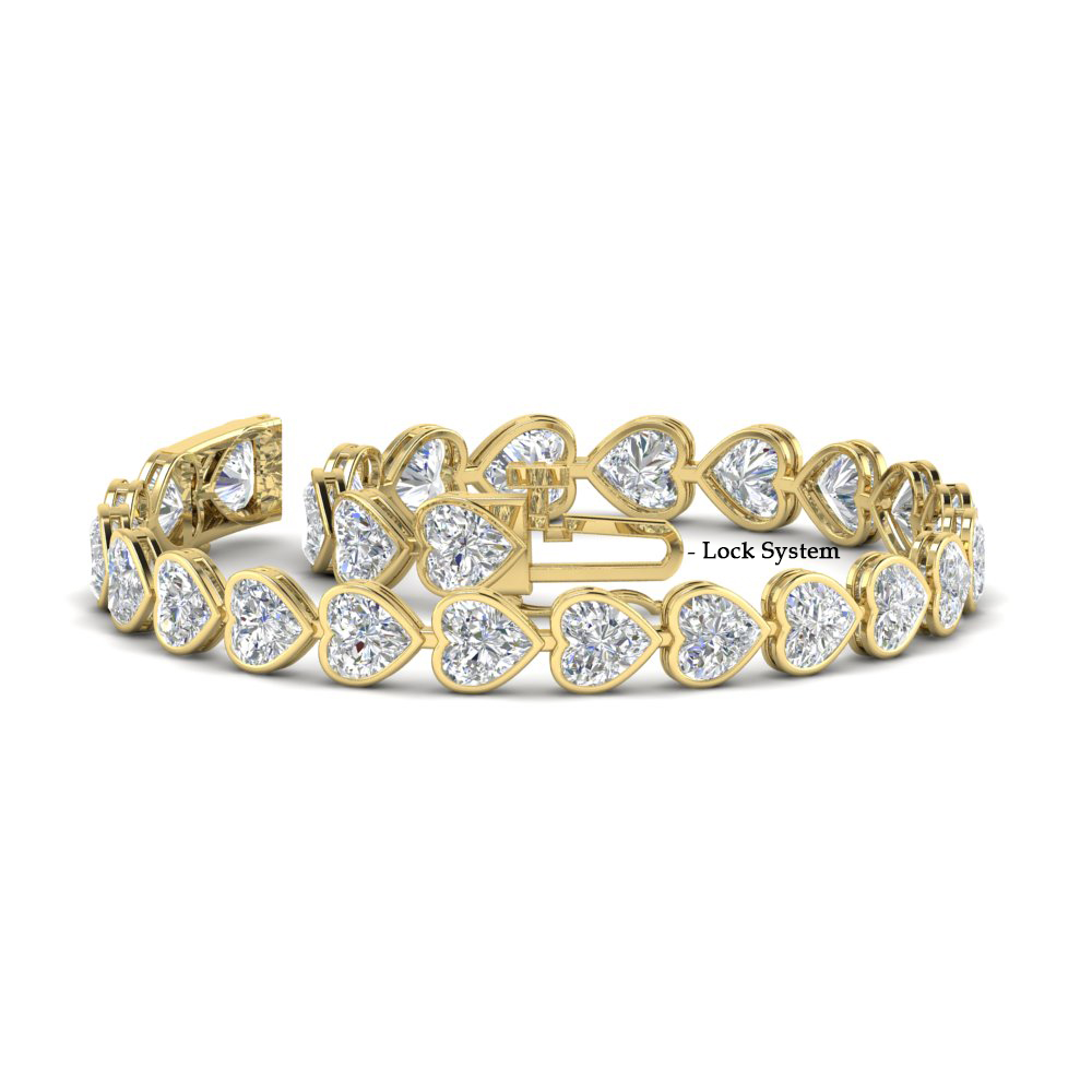 Heart Shaped Diamond Bezel Tennis Bracelet 10.40 Carat with 14K Yellow Gold White Diamond