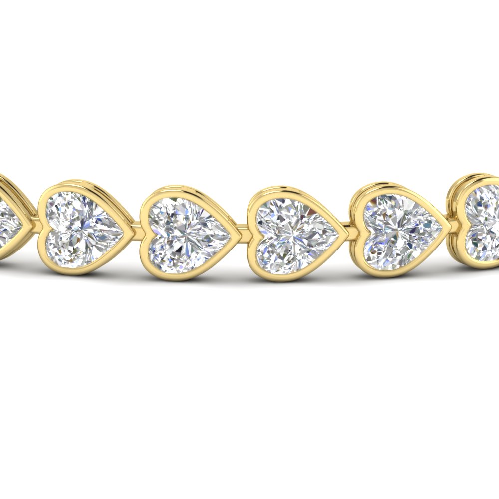 Heart Shaped Diamond Bezel Tennis Bracelet 10.40 Carat with 14K Yellow Gold White Diamond