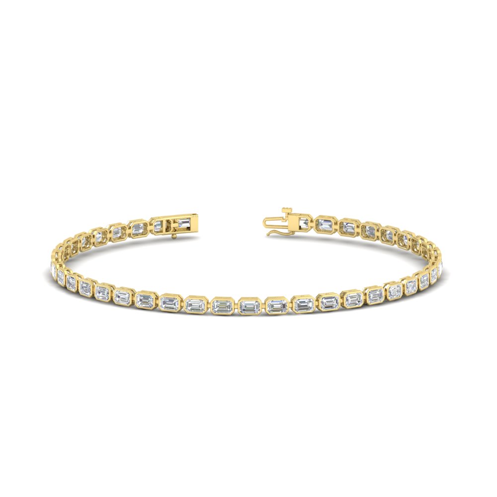 4 Ct. Emerald Cut Bezel Tennis Diamond Bracelet with 14K Yellow Gold White Diamond