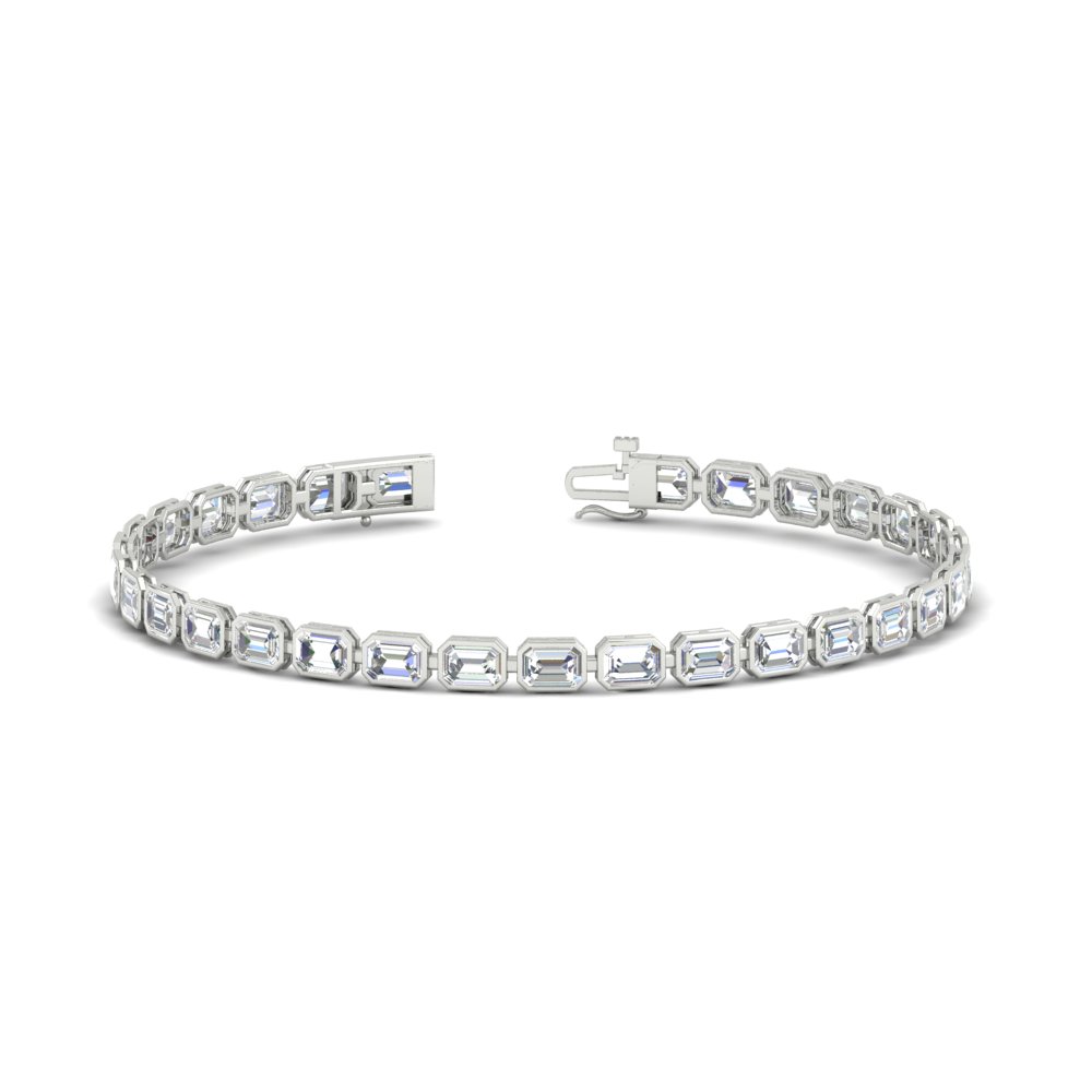 6 Carat Emerald Cut Bezel Tennis Diamond Bracelet with 14K White Gold White Diamond