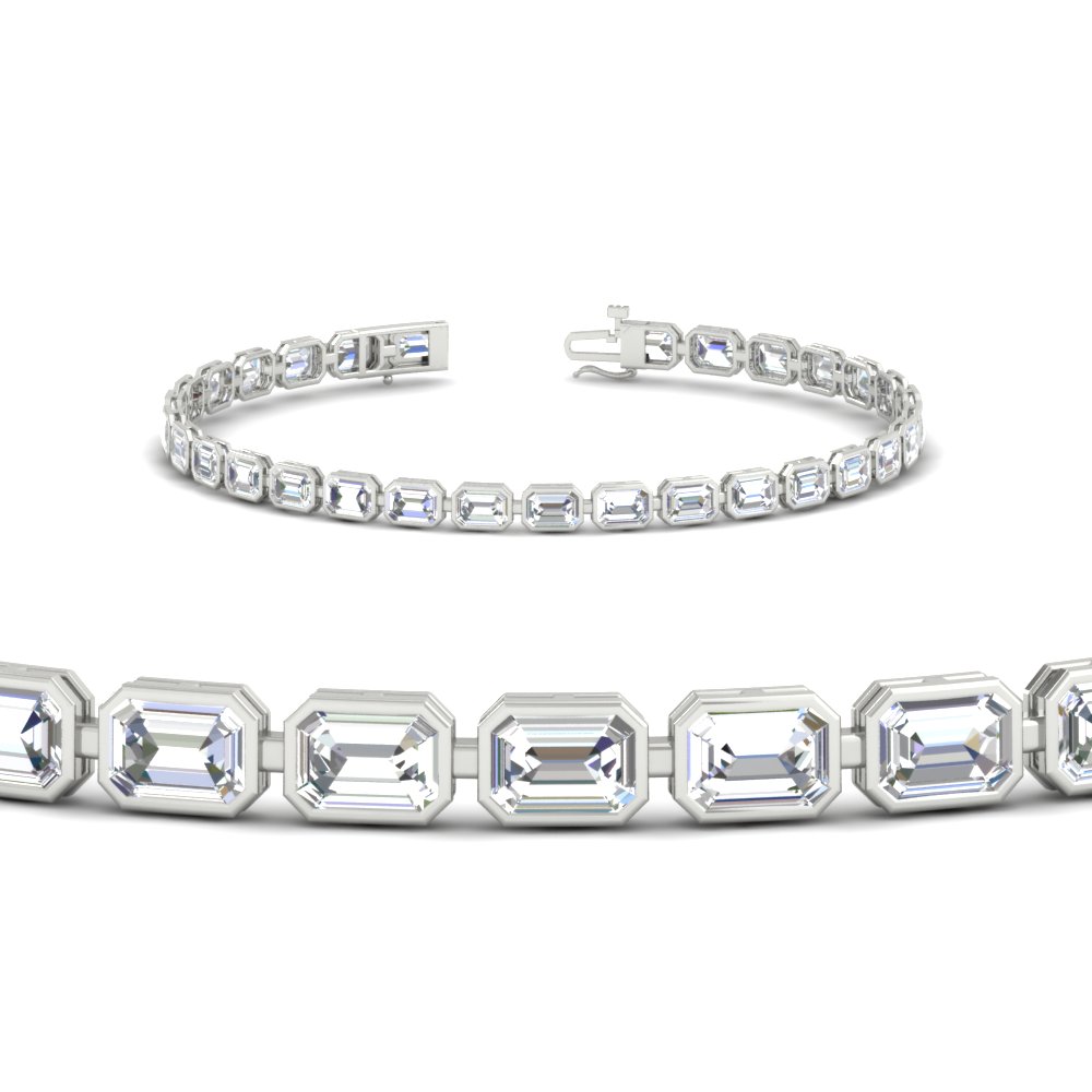 6 Carat Emerald Cut Bezel Tennis Diamond Bracelet with 14K White Gold White Diamond