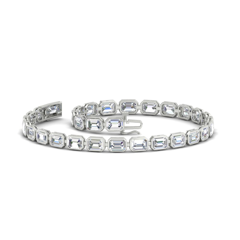 6 Carat Emerald Cut Bezel Tennis Diamond Bracelet with 14K White Gold White Diamond