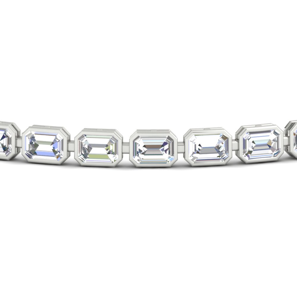 6 Carat Emerald Cut Bezel Tennis Diamond Bracelet with 14K White Gold White Diamond