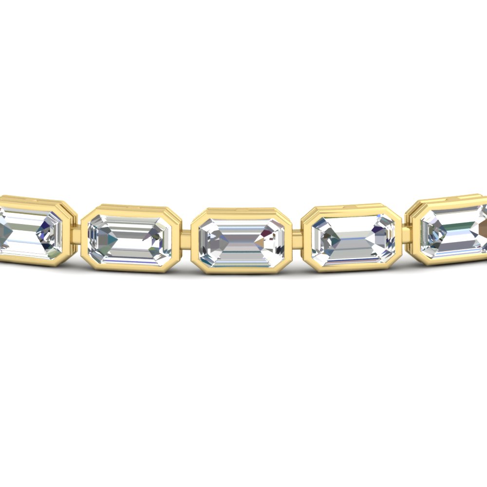 7.50 Carat Emerald Cut Diamond Bezel Tennis Bracelet with 14K Yellow Gold White Diamond