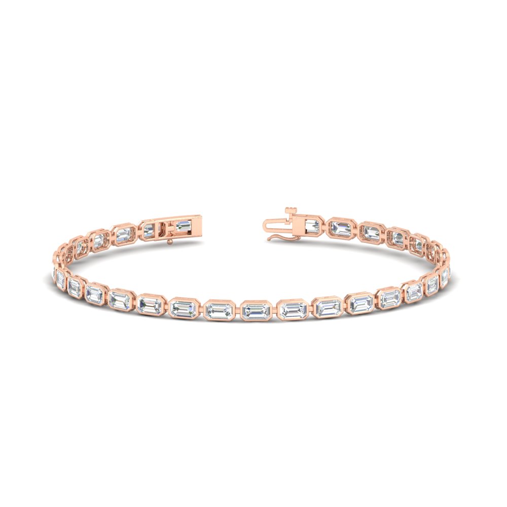 Emerald Cut Bezel Tennis Diamond Bracelet 4.65 Carat with 14K Rose Gold White Diamond