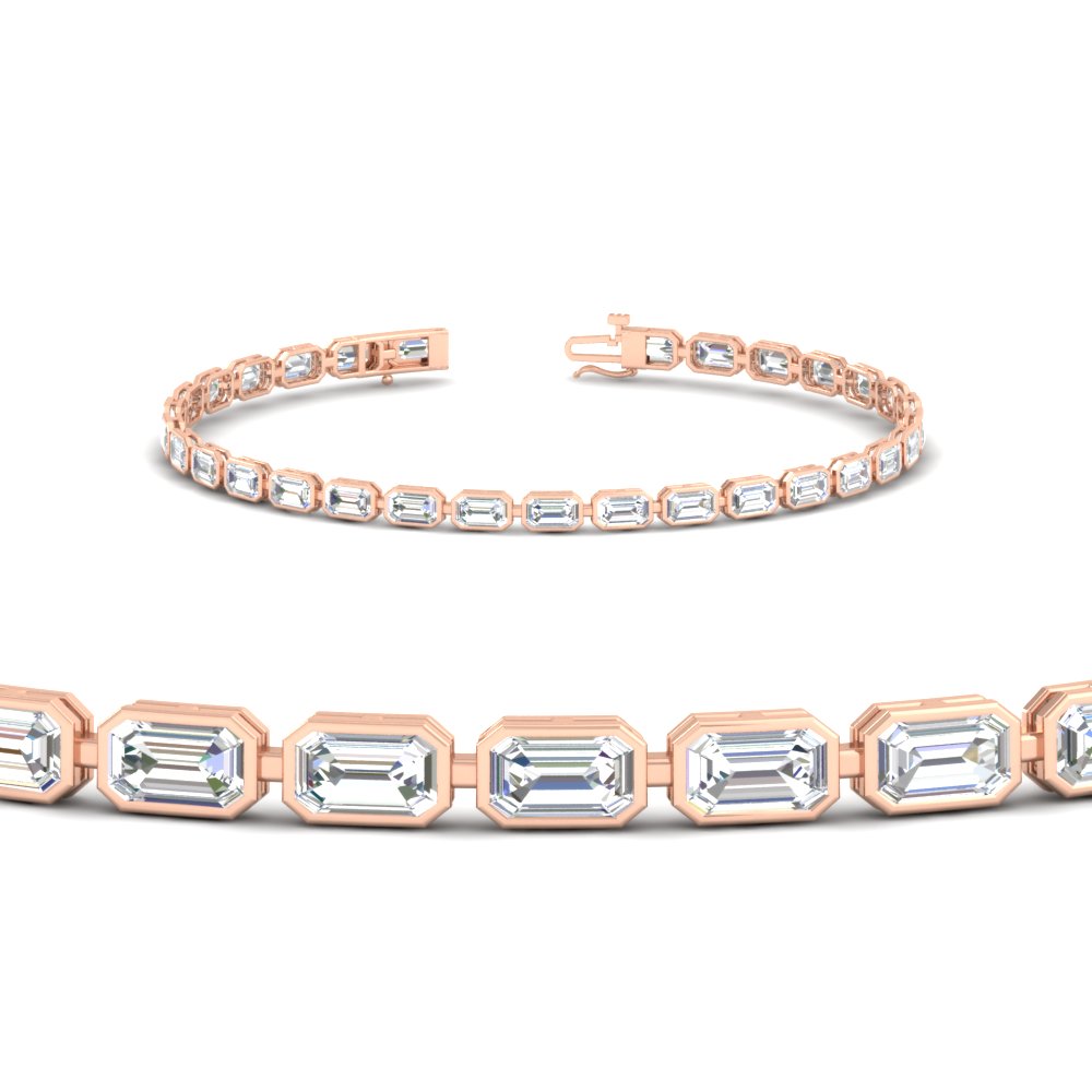 Emerald Cut Bezel Tennis Diamond Bracelet 4.65 Carat with 14K Rose Gold White Diamond