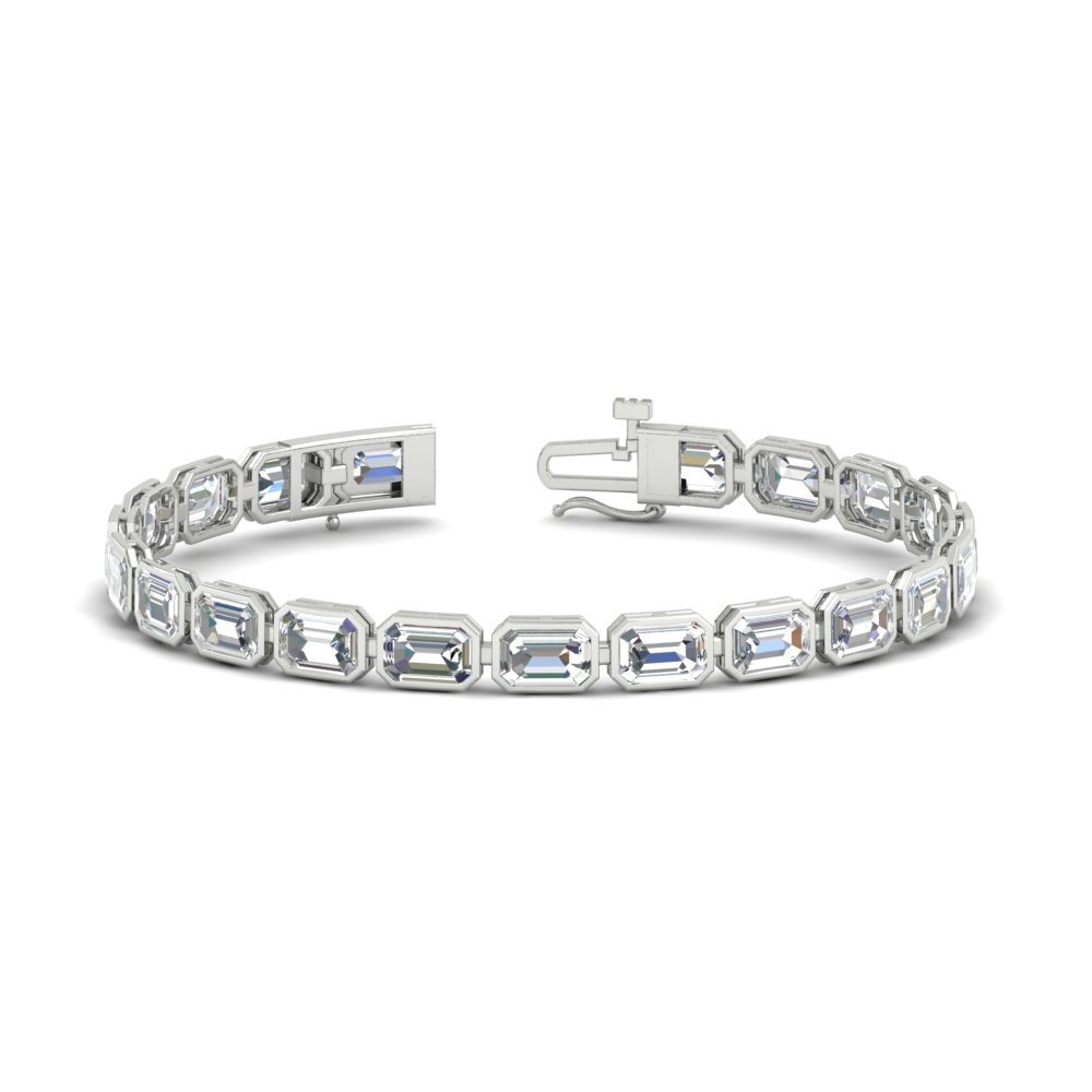 Emerald Cut Diamond Bezel Tennis Bracelet 10.50 Carat with 14K White Gold White Diamond