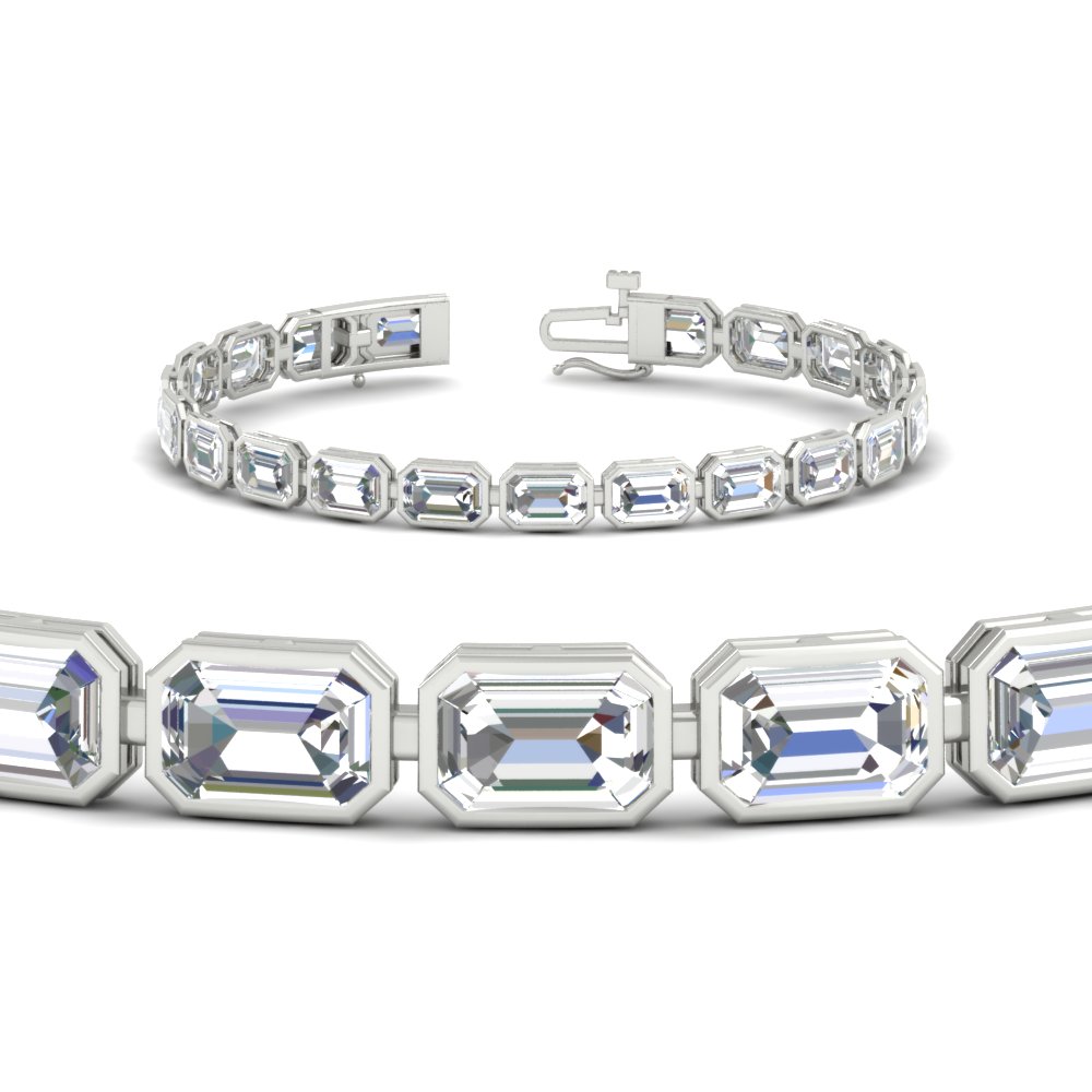 Emerald Cut Diamond Bezel Tennis Bracelet 10.50 Carat with 14K White Gold White Diamond