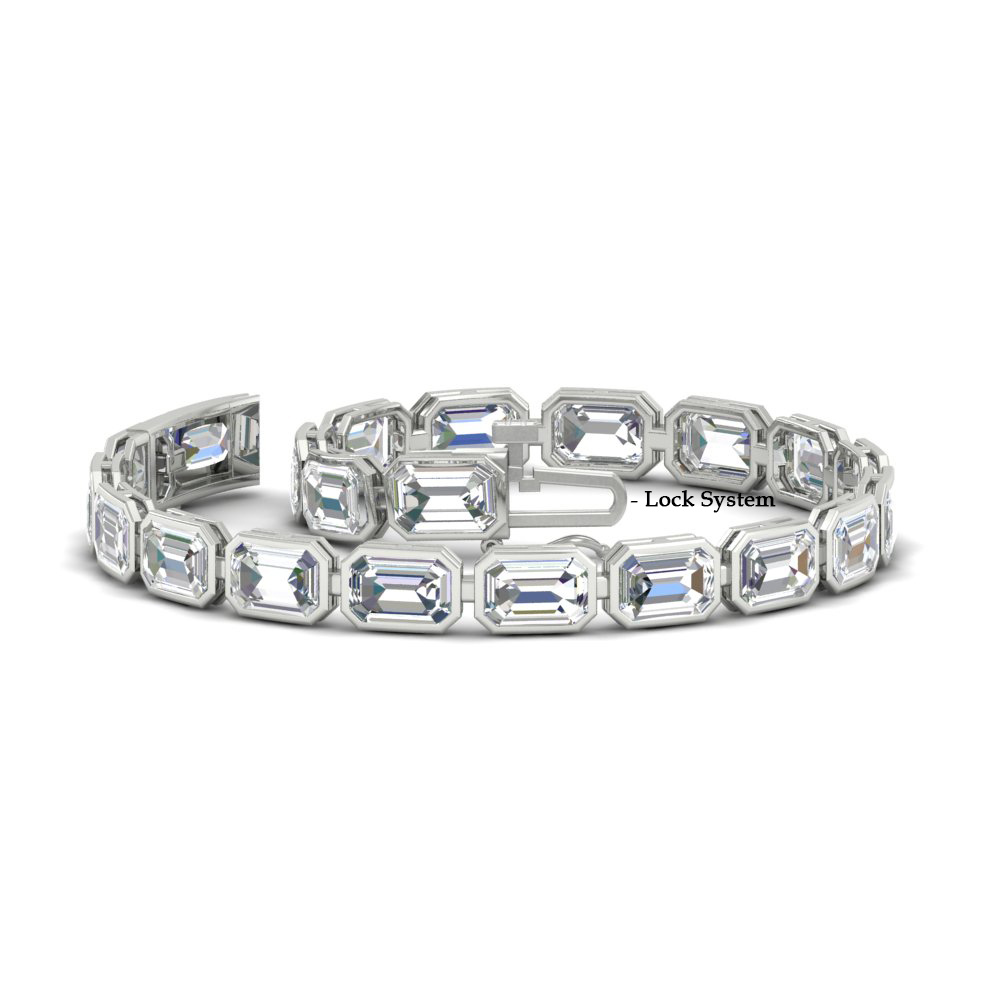 Emerald Cut Diamond Bezel Tennis Bracelet 10.50 Carat with 14K White Gold White Diamond