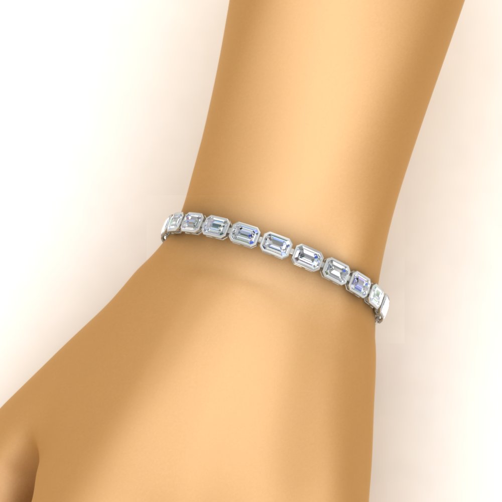 Emerald Cut Diamond Bezel Tennis Bracelet 10.50 Carat with 14K White Gold White Diamond