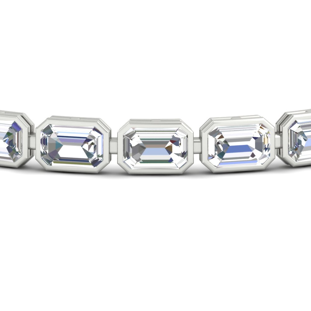 Emerald Cut Diamond Bezel Tennis Bracelet 10.50 Carat with 14K White Gold White Diamond