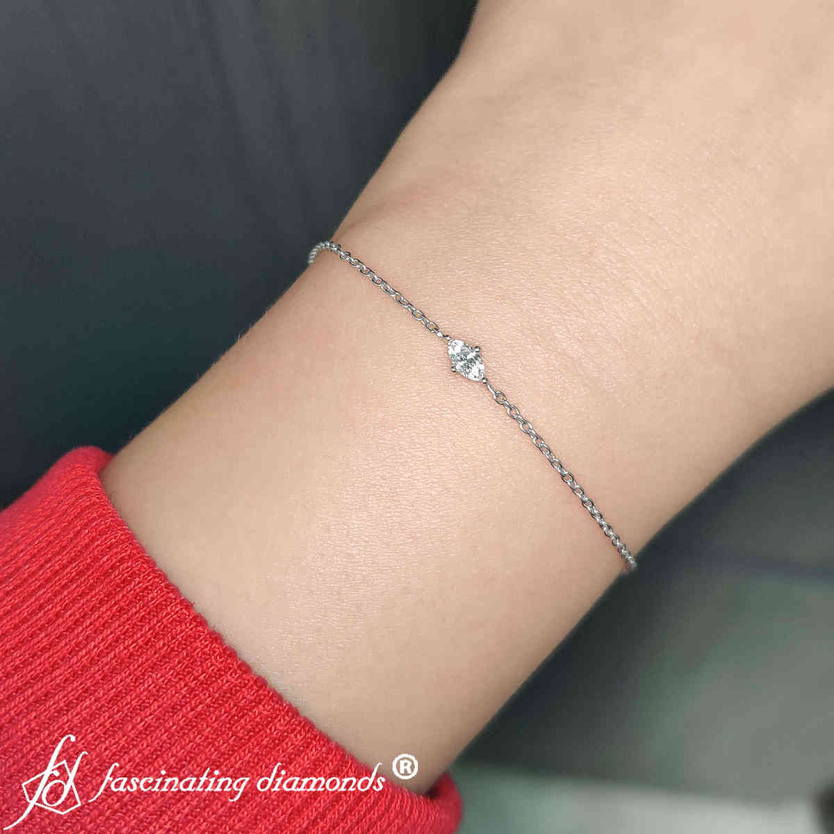 Marquise Cut Diamond Chain Bracelet with 14K White Gold White Diamond