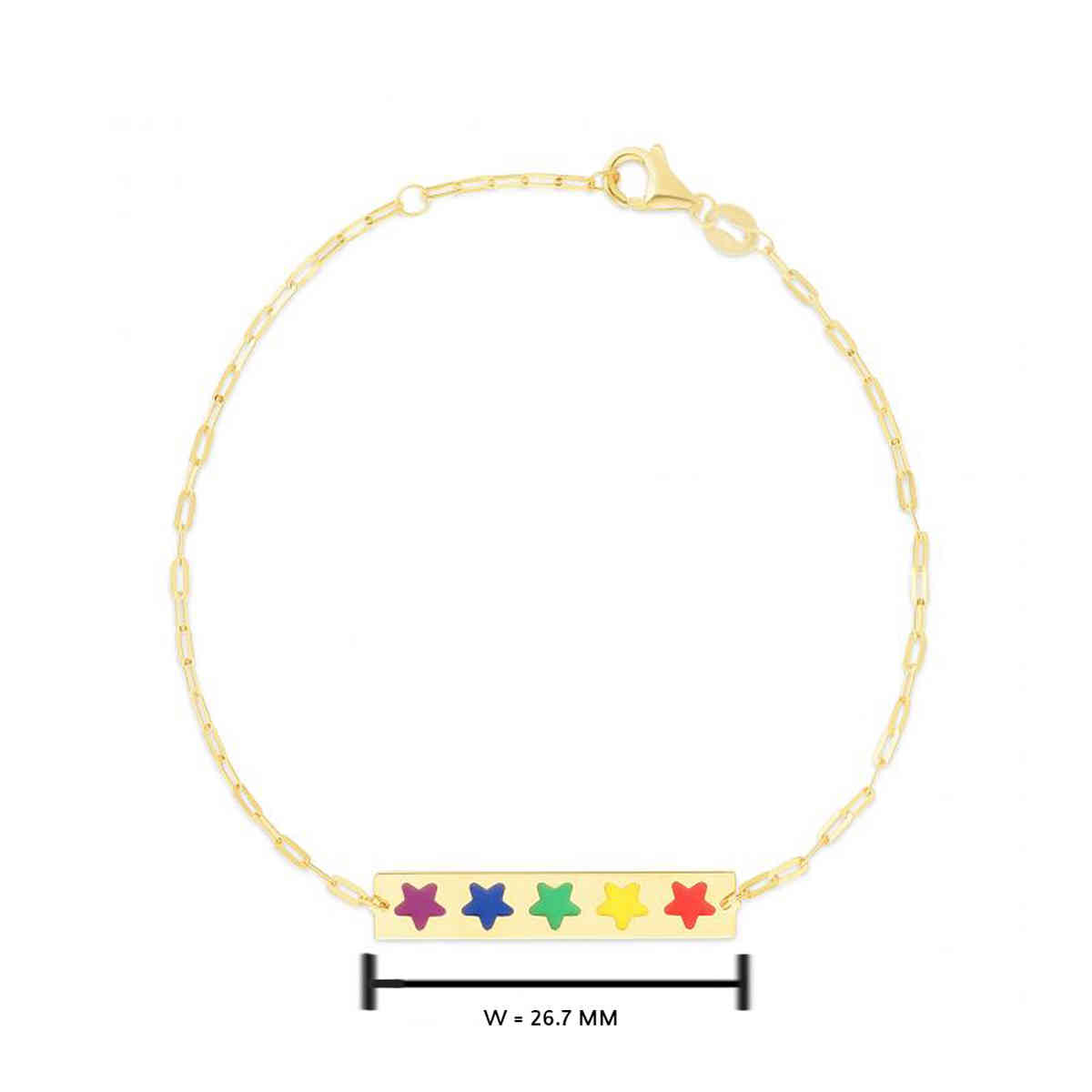 Rainbow Star Enamel Paperclip Chain Bracelet with 14K Yellow Gold undefined
