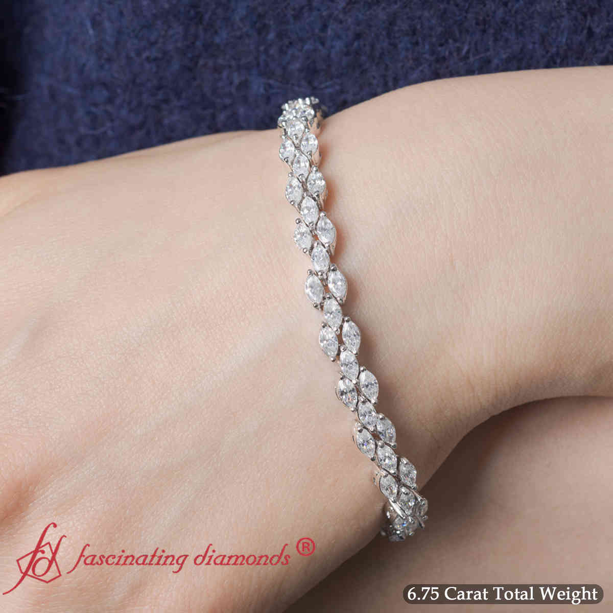 Beautiful Marquise Tennis Bracelet with 14K White Gold White Diamond