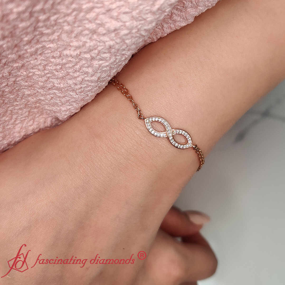 Pave Infinity Chain Bracelet with 14K Rose Gold White Diamond