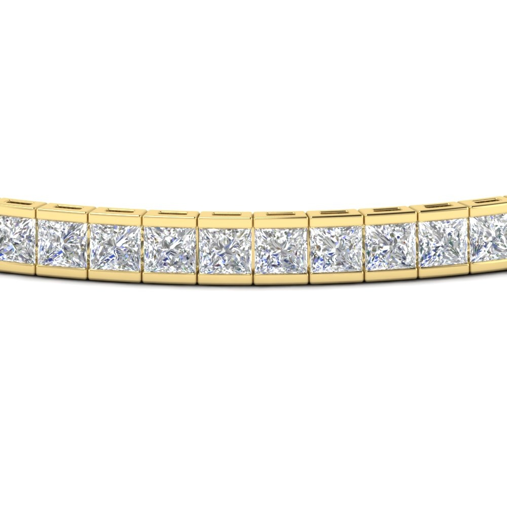 10 Carat Princess Cut Diamond Tennis Bracelet Bezel Set with 14K Yellow Gold White Diamond