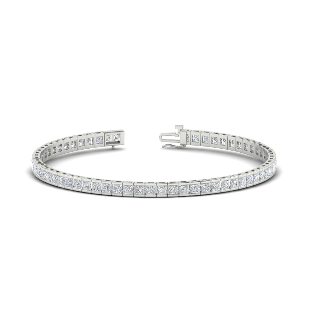 Tennis Bracelet Bezel Set Princess Cut Diamond 6 Carat with 14K White Gold White Diamond