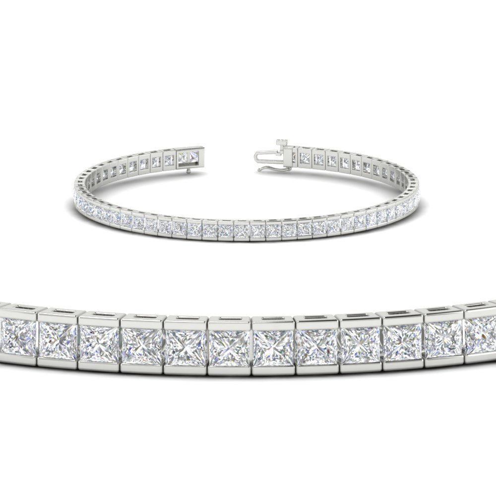 Tennis Bracelet Bezel Set Princess Cut Diamond 6 Carat with 14K White Gold White Diamond