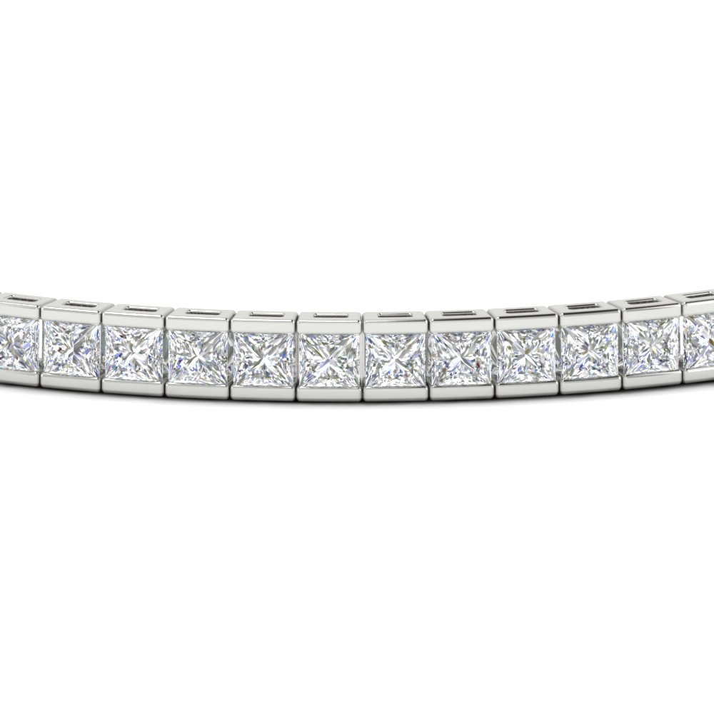 Tennis Bracelet Bezel Set Princess Cut Diamond 6 Carat with 14K White Gold White Diamond