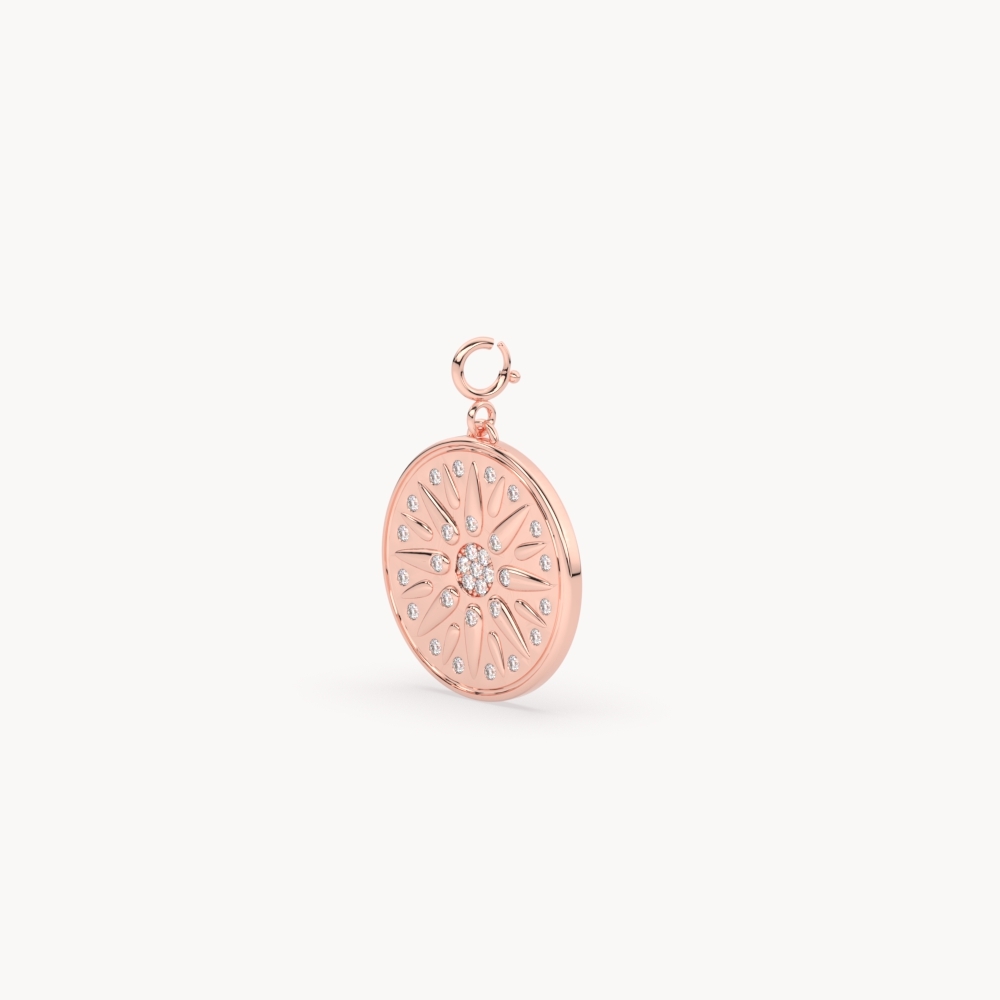 Talisman Disc Diamond Charm with 14K Rose Gold White Diamond